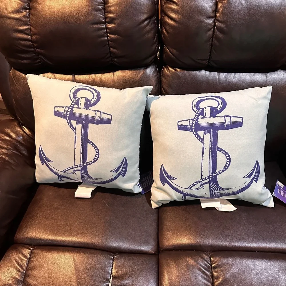World Market Coastal Anchor Outdoor Toss Pillow Set Nautical Beach Decor 17x17